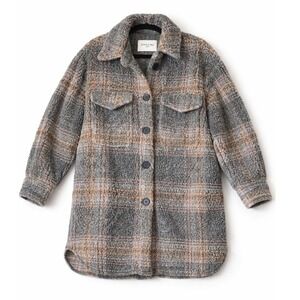 Since're Paris Plaid Sherpa Teddy Shacket Jacket Gray Metallic EU 40 US 8 Button